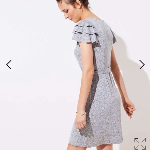 NWT LOFT Gray Short Sleeve Tiered Flutter Knit Mini Dress sz Medium - Picture 3 of 4